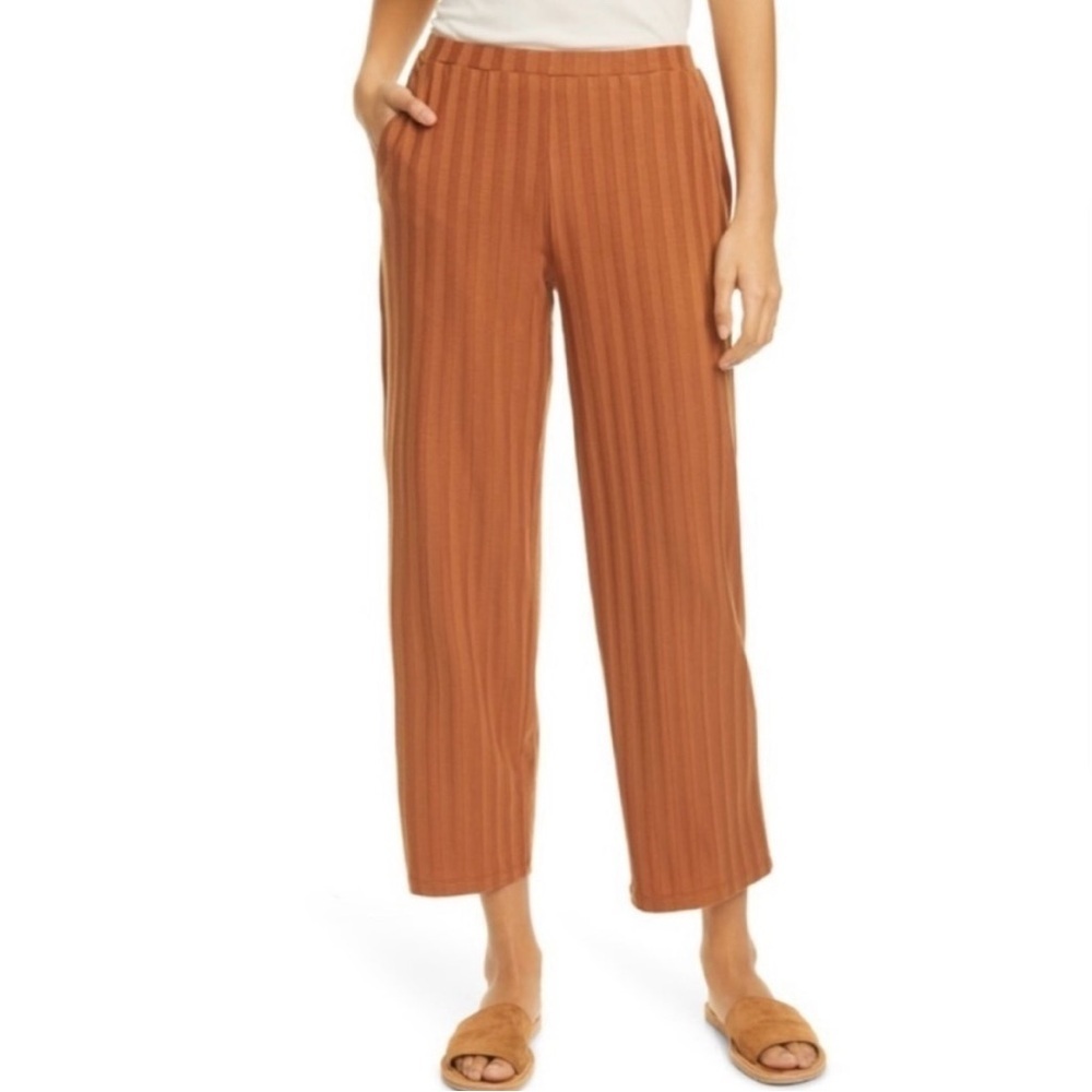 NWT Eileen Fisher Size Small Ribbed Wide-Leg Ankle Pants Cinnamon $168